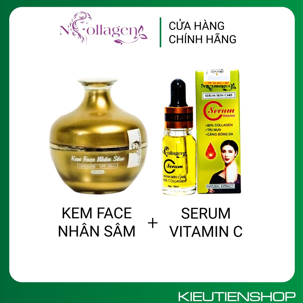 Combo kem Face Nhân Sâm+Serum Vitamin C xóa bỏ mụn nám tàn nhan Chính Hãng N'COLLAGEN
