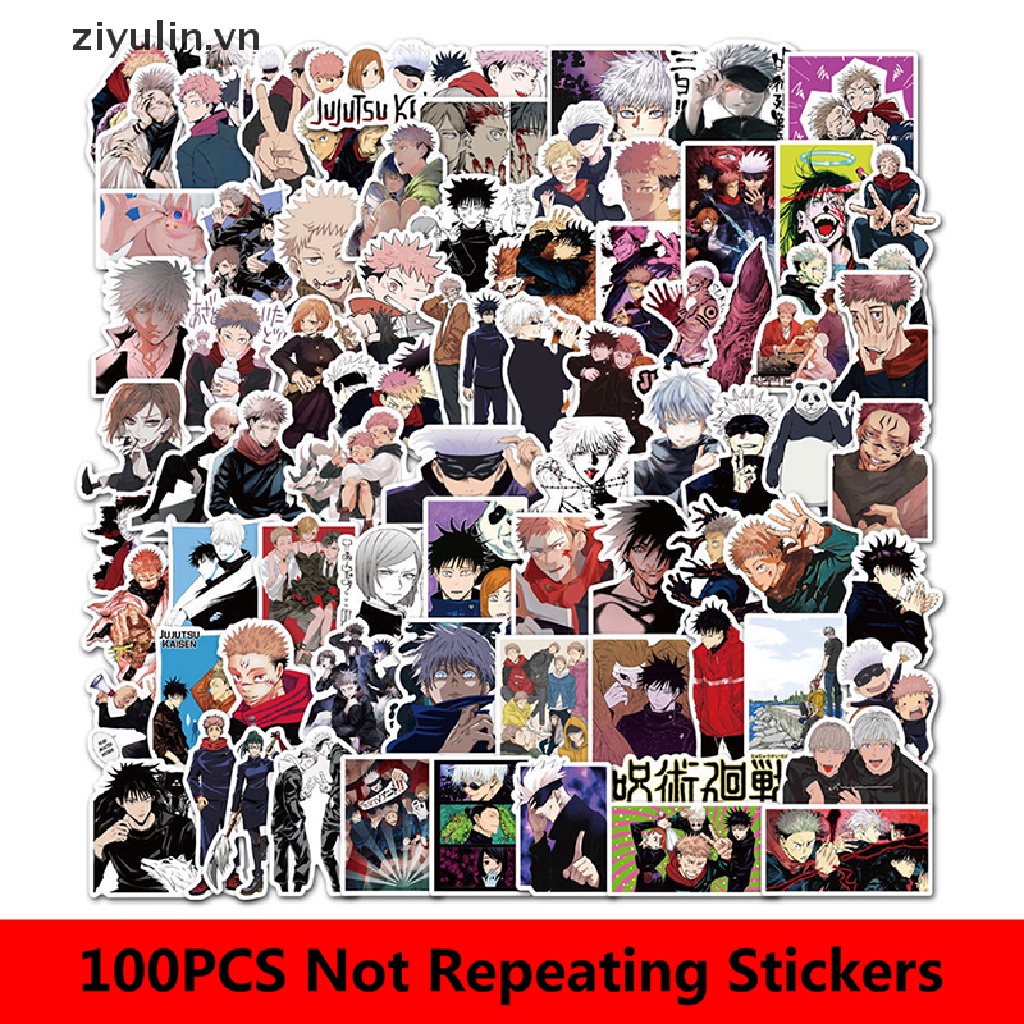 Set 100 Miếng Dán Anime Jujutsu Kaisen Trang Trí Vali / Laptop / Vali / Đàn Guitar