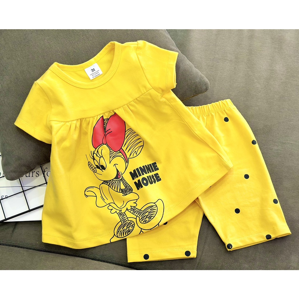 Bộ tay ngắn quần đùi lửng Babydoll thun Cotton 4 chiều cho bé gái size nhí 8-20kg- đồ bộ cho bé - pikakids