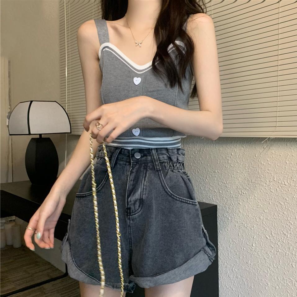 COZOK Áo Tank Top Dệt Kim Sát Nách Dáng Ôm Phối Nút Hình Trái Tim