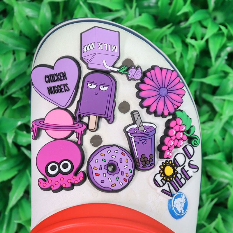 Set 5 Khóa Giày Đục Lỗ Bằng Nhựa PVC Màu Tím Hoạt Hình Dễ Thương Cho Bé Gái DIY