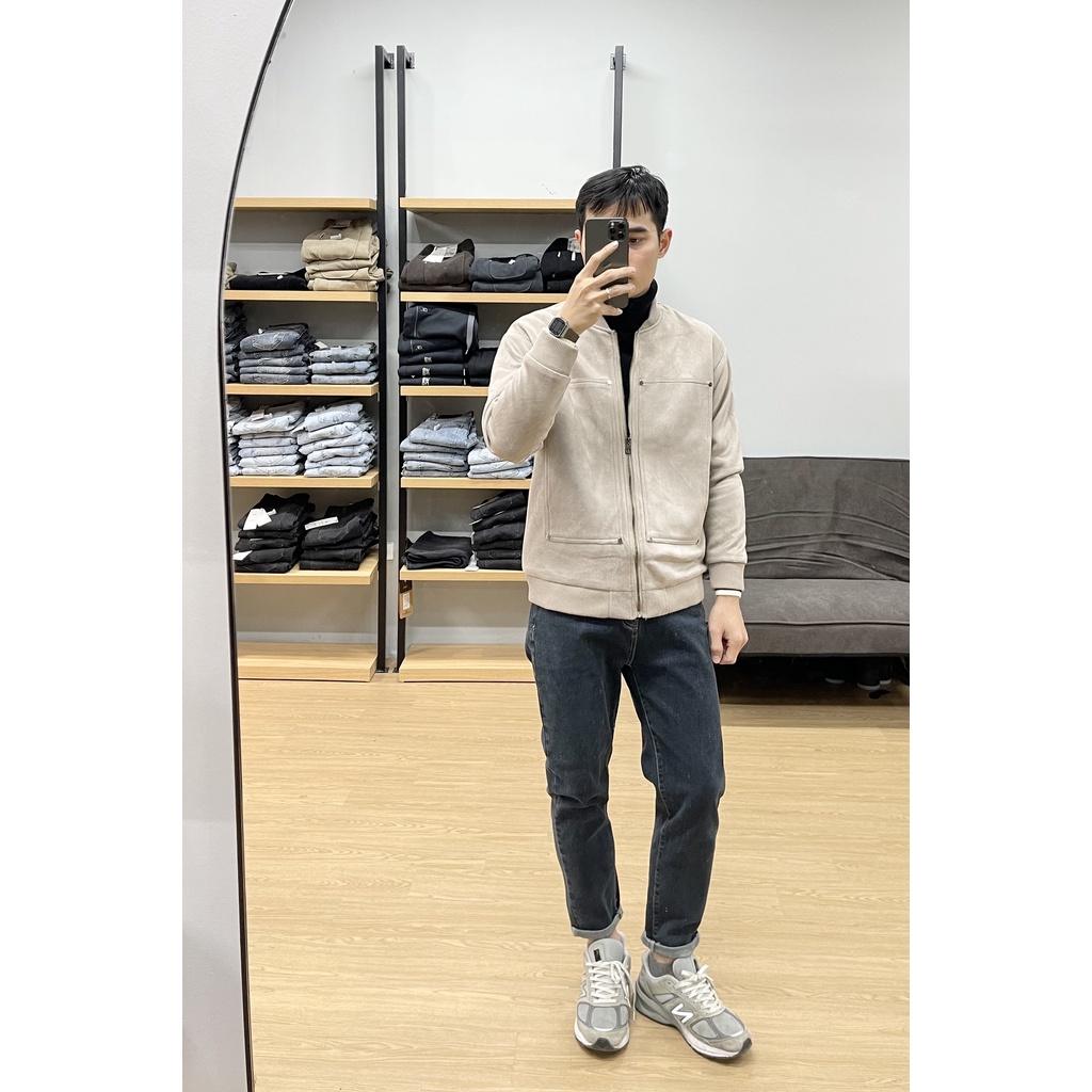 Áo Khoác Nam Bomber DENIMST G1212 Chất Liệu Da Lộn, Dáng Slim Fit