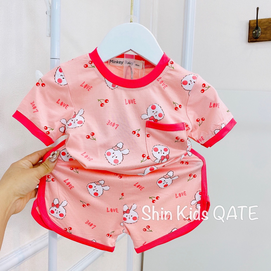 Có Size Đại Đồ Bộ Thun Lạnh Bé Trai,Bé Gái.Bộ Cộc Tay Minkey Baby In Gấu Siêu Xinh Dành Cho Bé.
