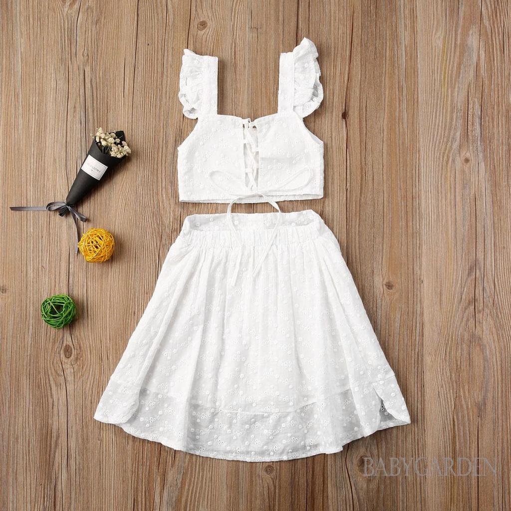 Set Áo Cổ Vuông Không Tay Màu Trơn + Chân Váy Lưng Thun Thời Trang Cho Bé Gái 1-6 Tuổi