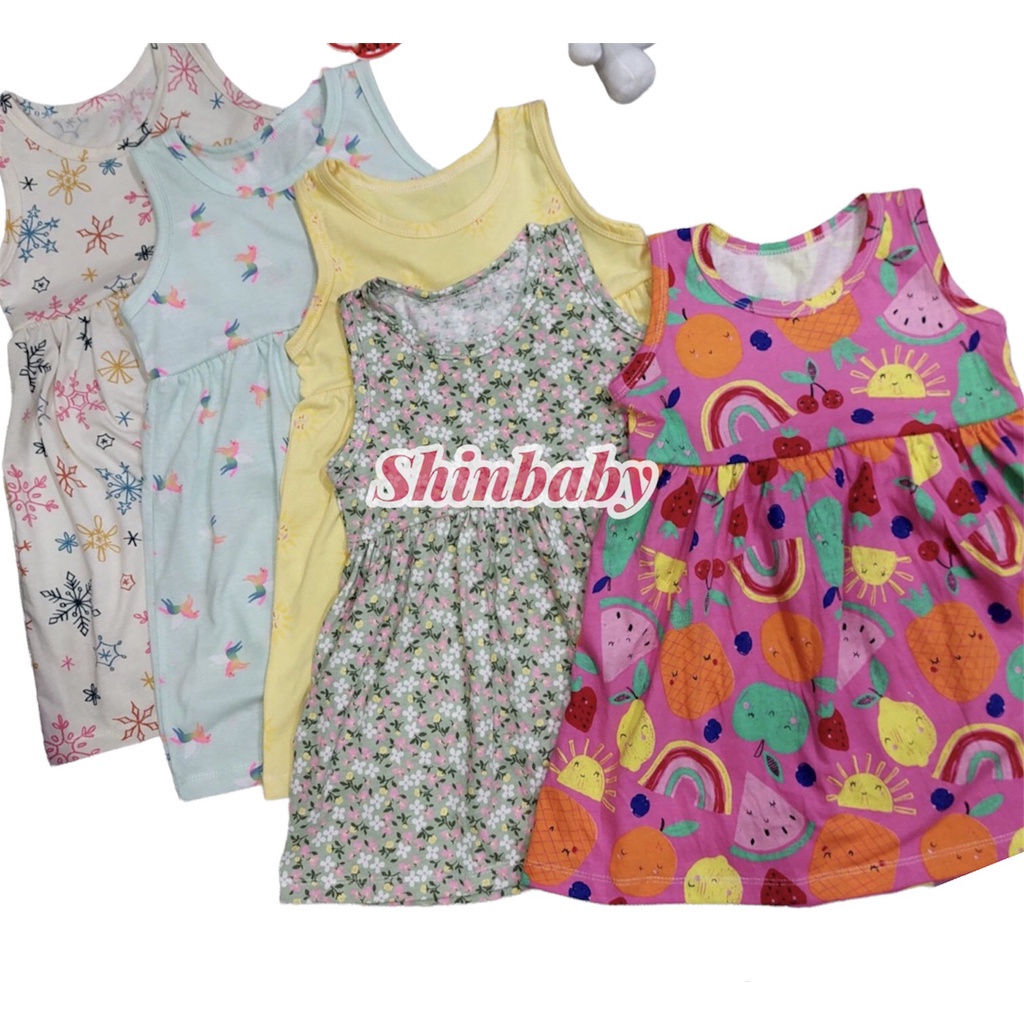 Set 5 váy đầm sát nách cotton xuất dư nhiều họa tiết dễ thương mềm mát cho bé gái