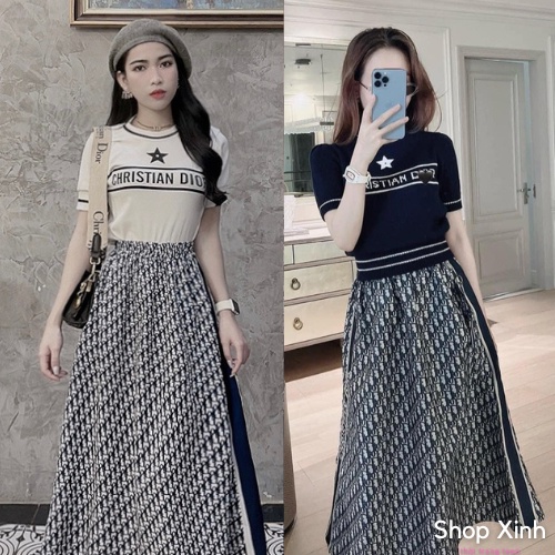 Set Áo Váy Dior, Set Áo phông Dior mix chân váy Dior túi khóa 2 bên phong cách Hàn Quốc