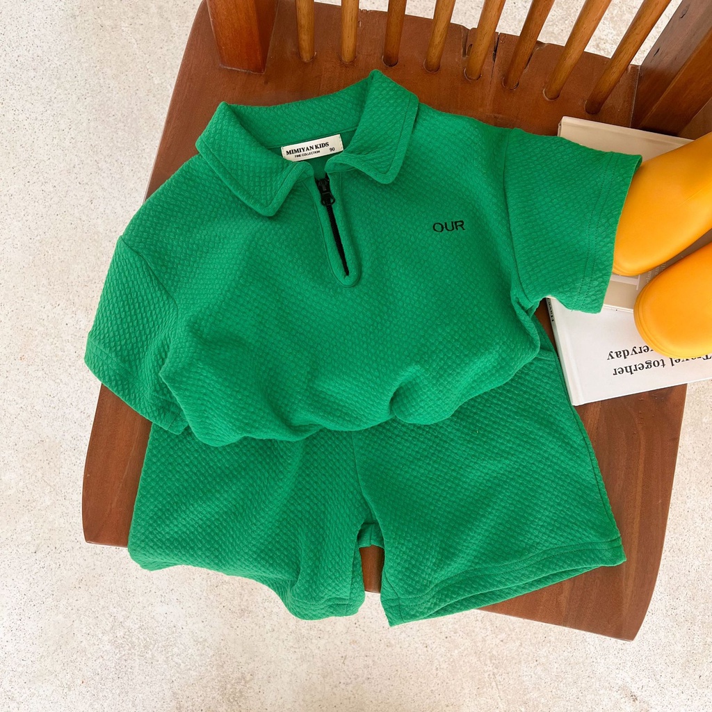 Bộ cộc tay cho bé chất đũi Xốp in chữ OUR cao cấp chuẩn đẹp y hình siêu thoải mái thoáng mát MOOBABY SHOP