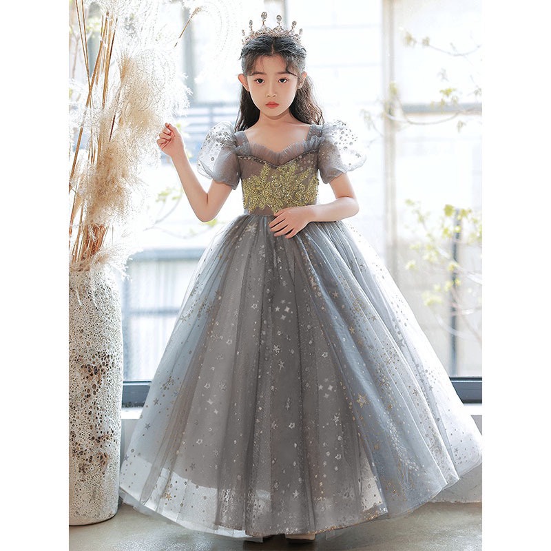 Đầm Váy Dự Tiệc Cho Bé Gái TiTiKids Xám Ngôi Sao CC224