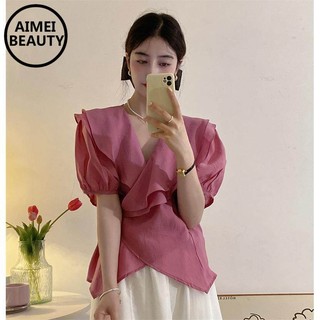 Áo sơ mi tay phồng ngắn thời trang mùa hè 2023
