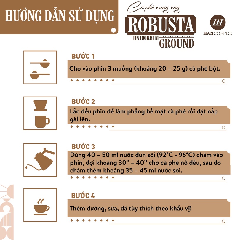 Cà Phê Robusta - Cafe Rang Mộc 100% HANCOFFEE Đắng Vừa, Hậu Ngọt, Dễ Uống Bột 250g / 500g