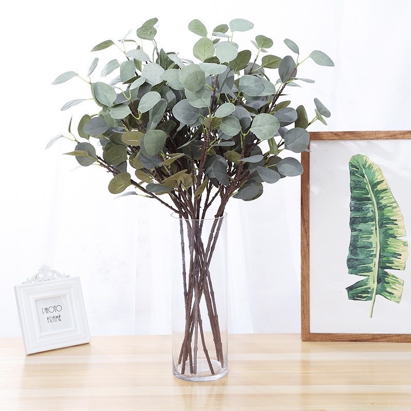 Lá bạch đàn giả nhập khẩu cao cấp cành dài 58cm dùng Decor trang trí nhà cửa, quán cafe.HL013