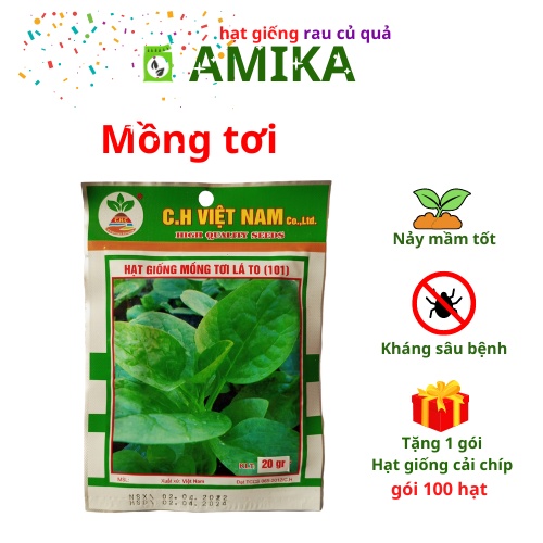 Hạt giống mồng tơi lá to F1 dễ trồng gói lớn 20g shop AMIKA hạt giống rau củ quả
