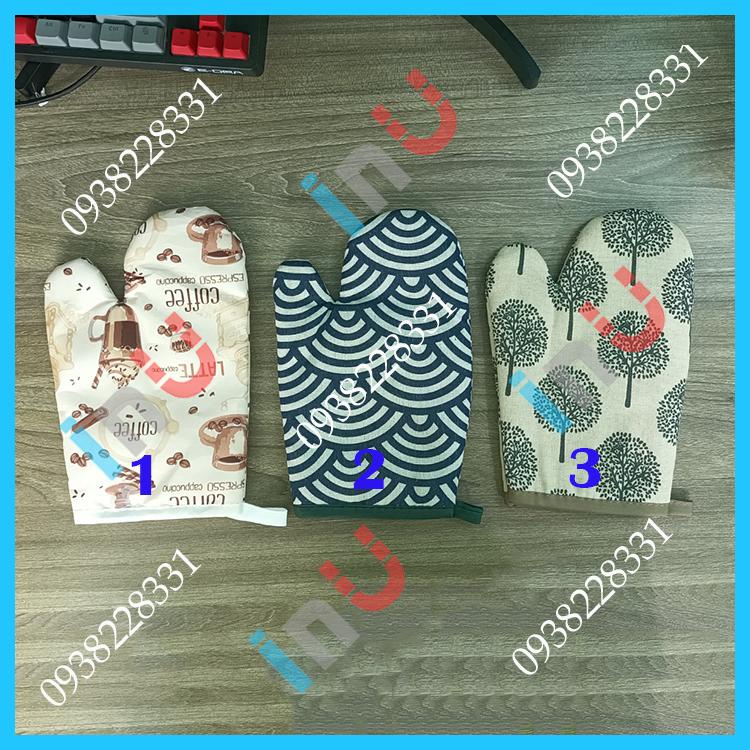 HCM - Găng tay bếp (1 chiếc) chống nóng họa tiết kiểu Nhật sóng tròn, cây cối và ly cà phê