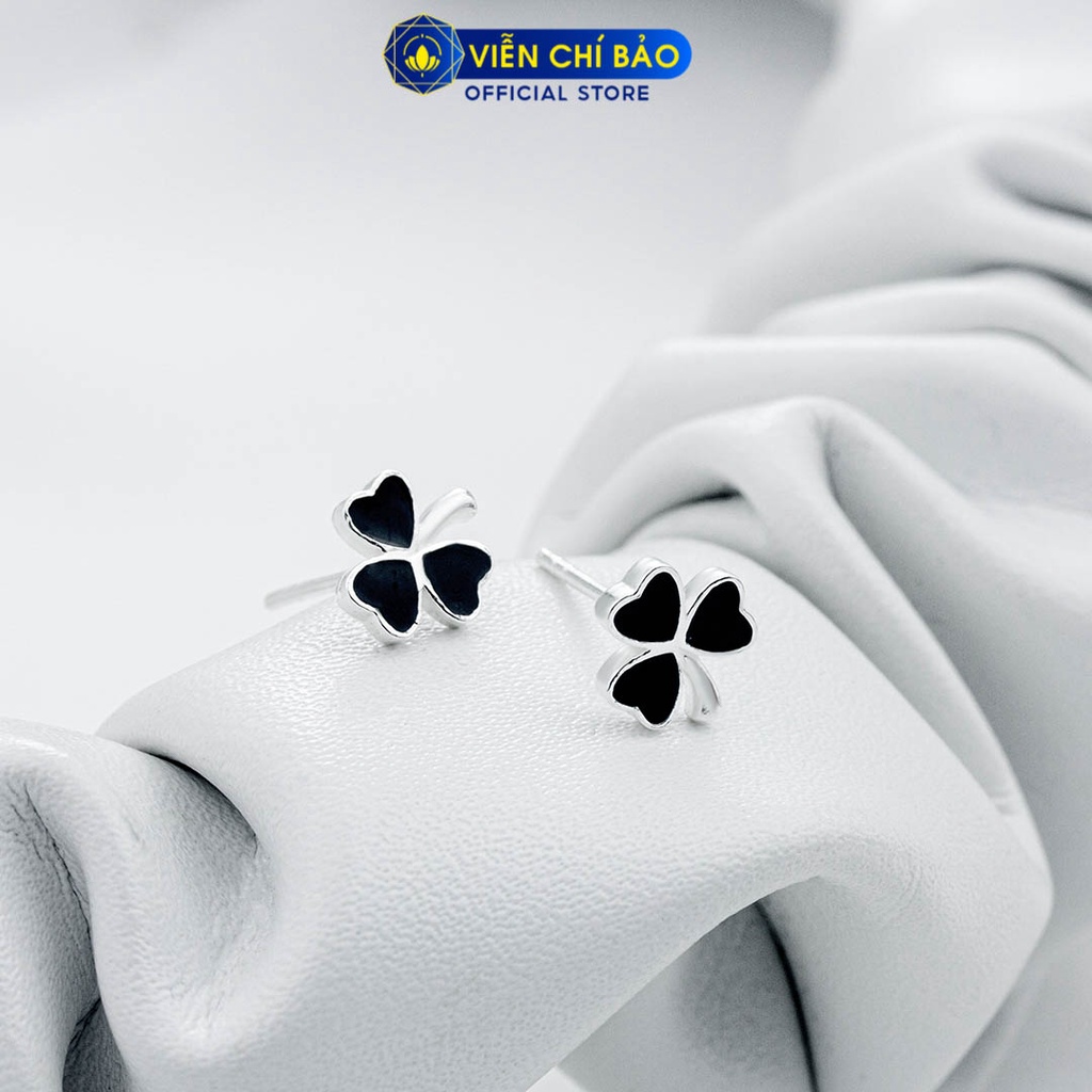 Bông tai bạc nữ cỏ 3 lá New - màu Đen chất liệu bạc 925 thời trang phụ kiện trang sức nữ Viễn Chí Bảo B400080-D