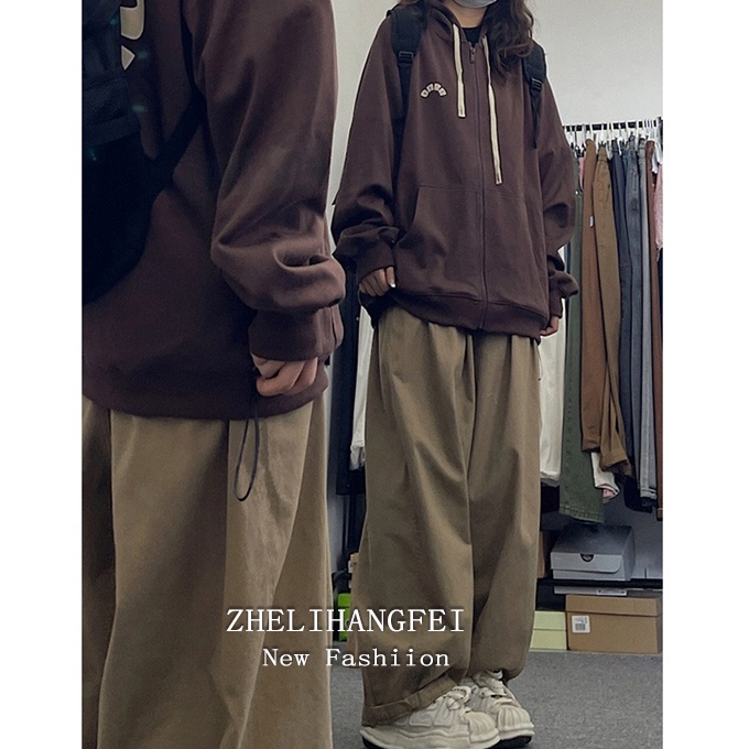 ZHELIHANGFEI Quần Yếm Dáng Suông Rộng Phong Cách Retro Đường Phố Cao Cấp