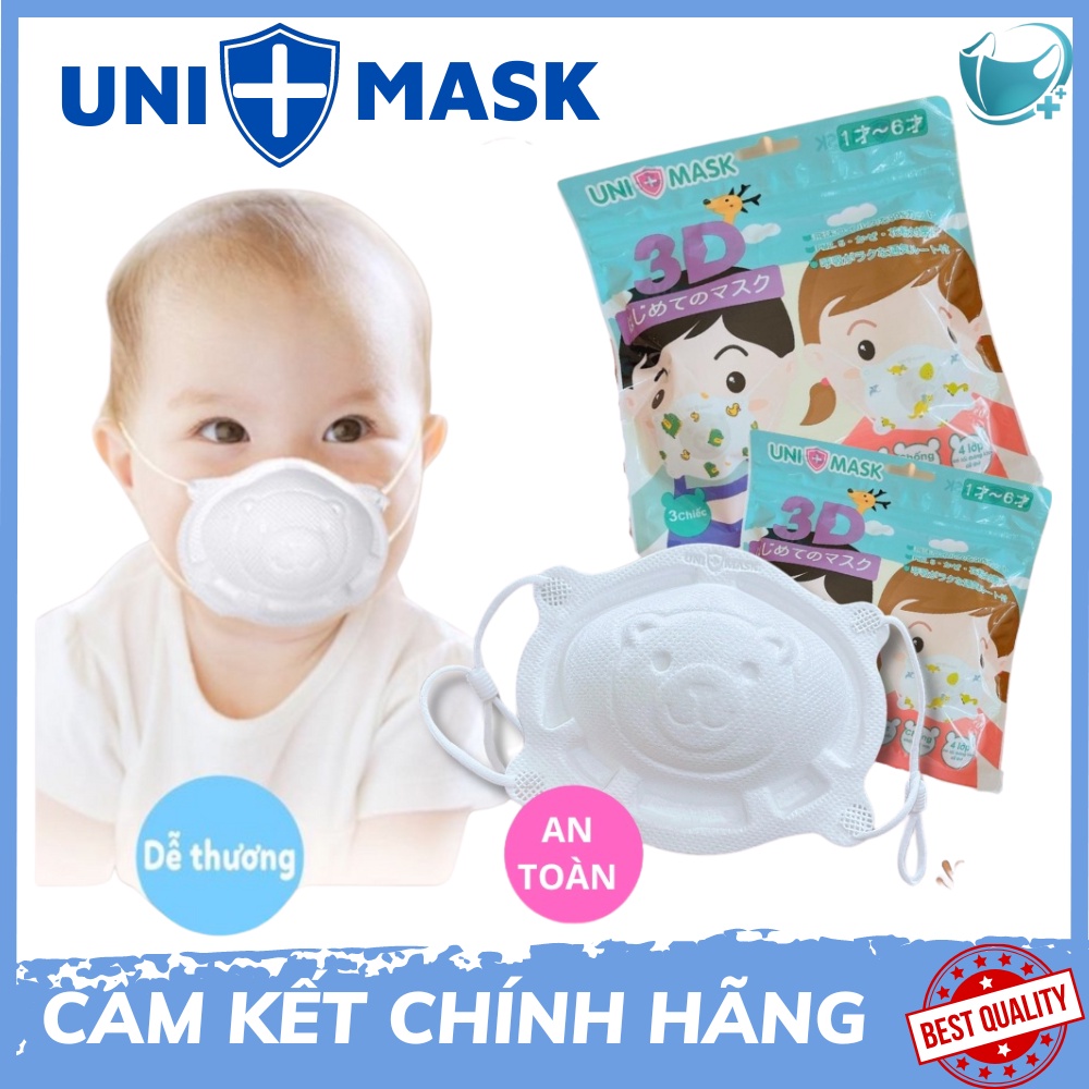 Khẩu trang hình gấu 3D cho bé từ 0-3 tuổi thương hiệu UNIMASK xuất Nhật