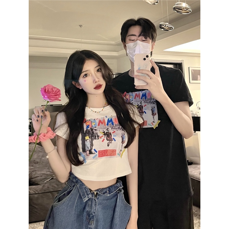 Áo Thun Tay Ngắn Cổ Tròn Dáng Rộng In Họa Tiết Nhiều Màu Thời Trang Cho Cặp Đôi