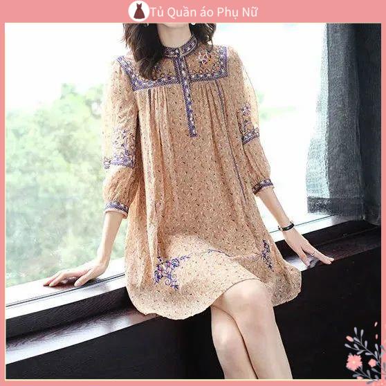 Đầm Chiffon Dáng Suông Che Bụng Thời trang Mùa Hè cho Phụ Nữ Trung Niên