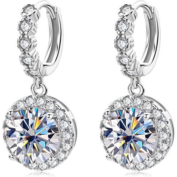 Kim Cương Nhân Tạo Moissanite ,Moissanite Bông Tai Bạc 925 Đính Kim Cương Không Gây Dị Ứng 1-2 Carat D-E VVS1