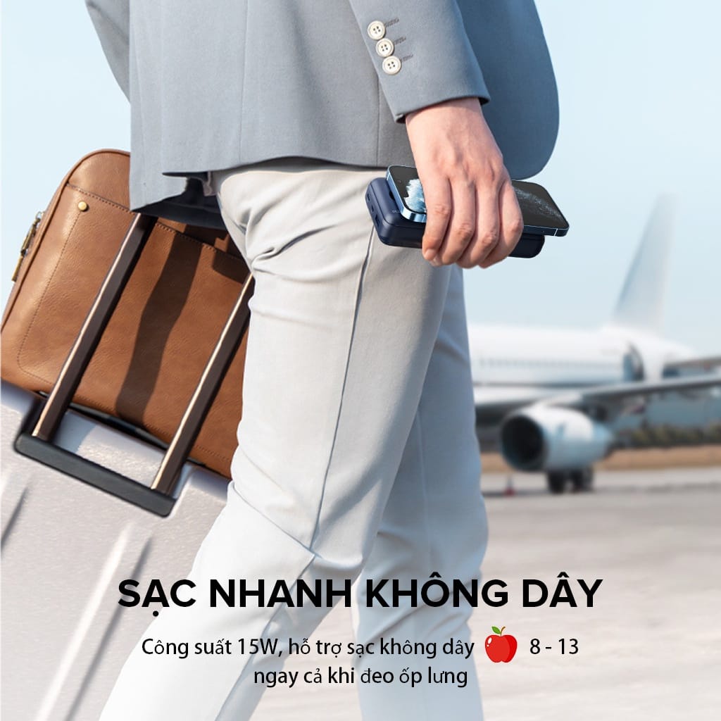 Pin dự phòng VIVAN VPB-W20 blue 20000mAh Hiển thị đèn thông minh không dây 3 cổng sạc nhanh 15W QC3.0 PD