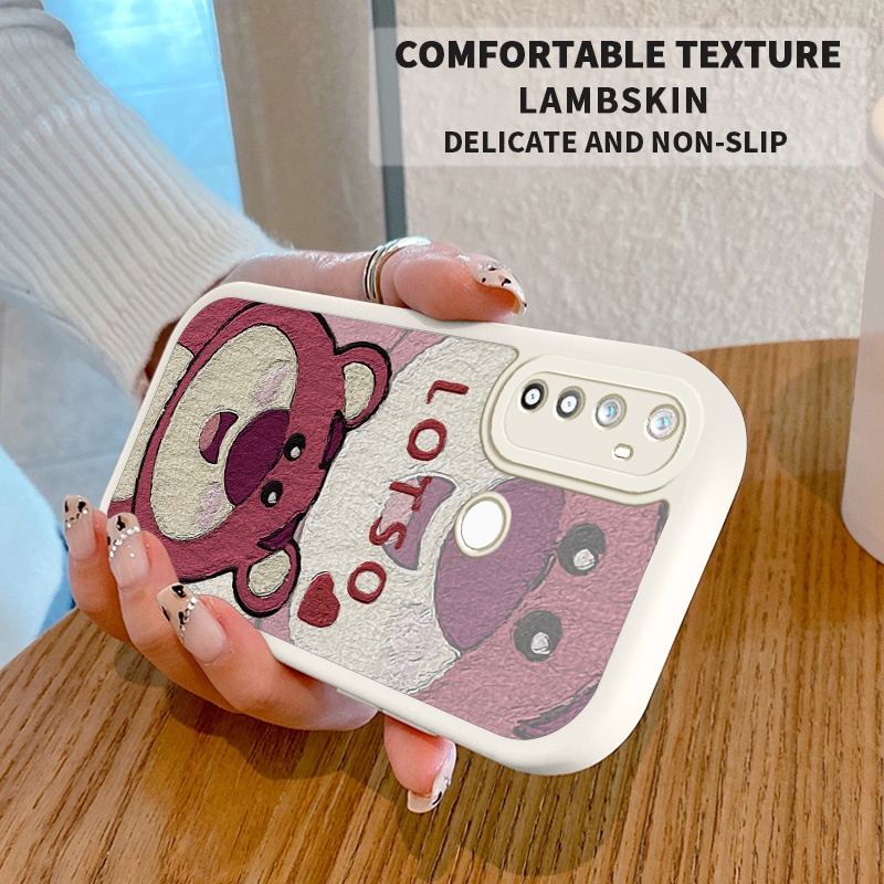 Ốp Điện Thoại Da PU Hình Gấu Dâu Tây Cho Realme 5 5i 5S 6i