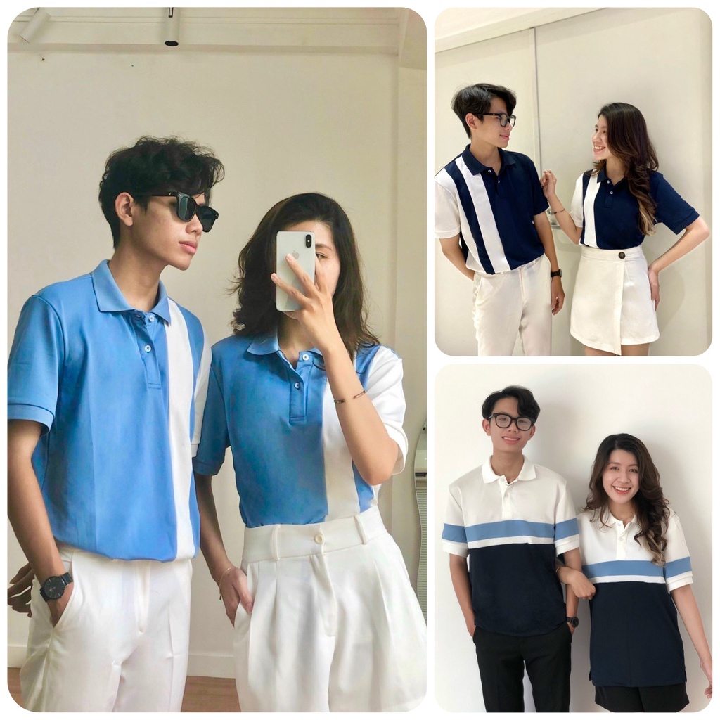 Áo polo nam nữ cặp đôi, áo thun phối màu kẻ sọc chất poly vải cá sấu size VNXK thời trang hot trend - TMT SHOP
