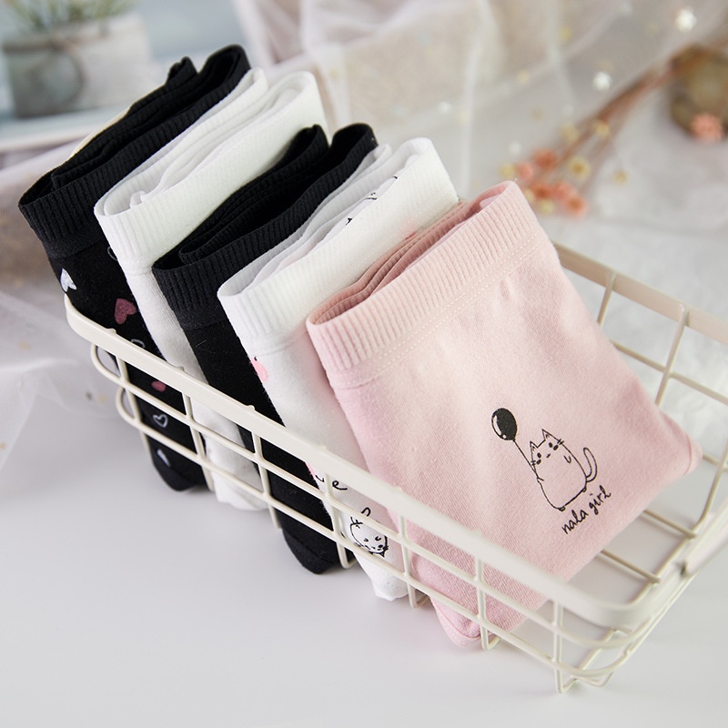 Quần Lót Cotton Lưng Vừa Ống Rộng Họa Tiết Mèo Dễ Thương Phong Cách Nhật Bản