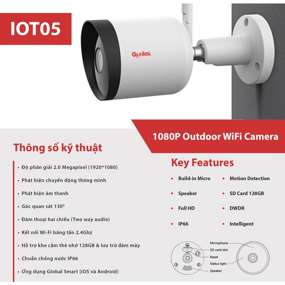 Camera IP WIFI Global IOT-05 full HD 1080P – Ngoài Trời