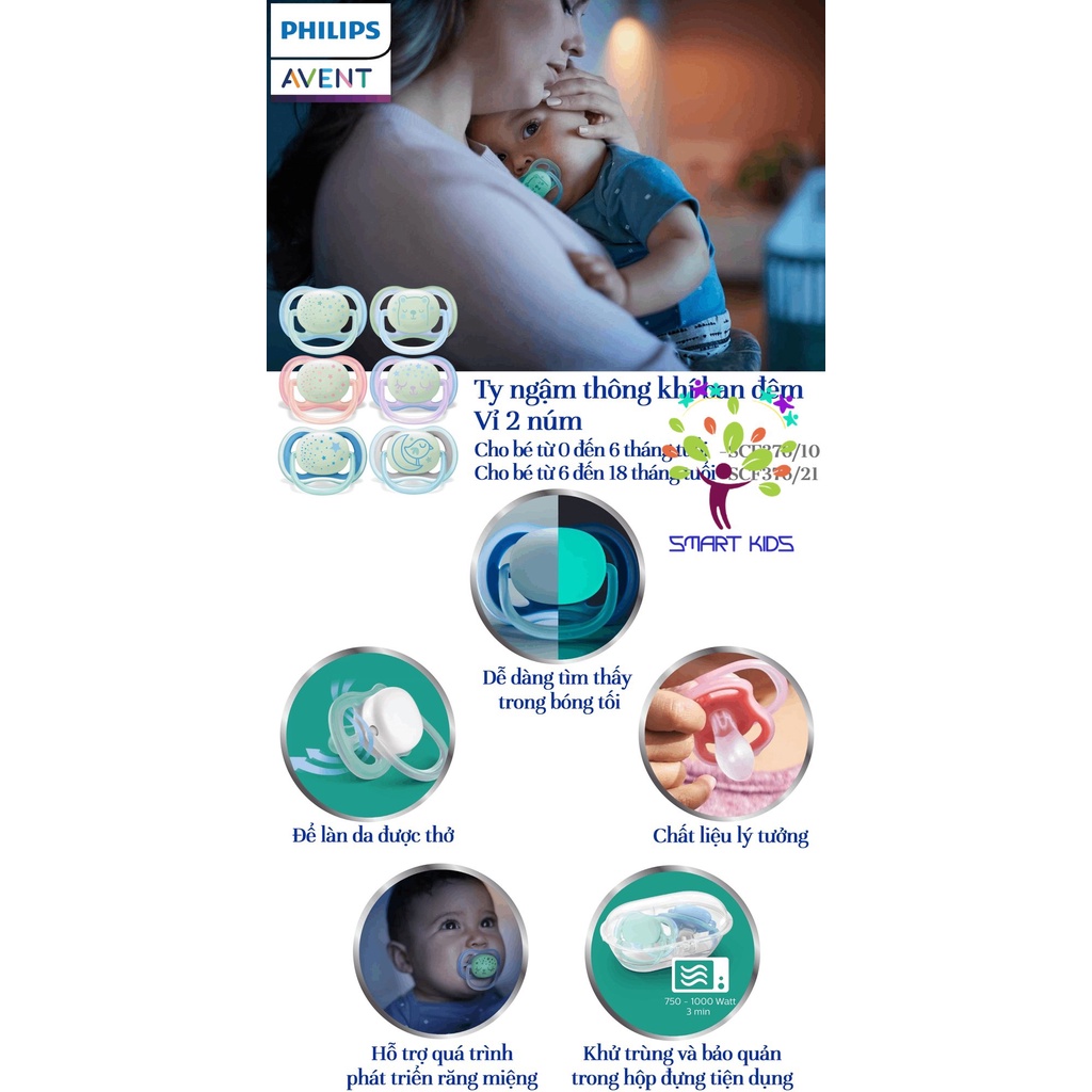 Ty Ngậm Thông Khí Philips Avent Ultra Air Ban Đêm Phát Sáng SCF376/21 (6 -18 tháng)