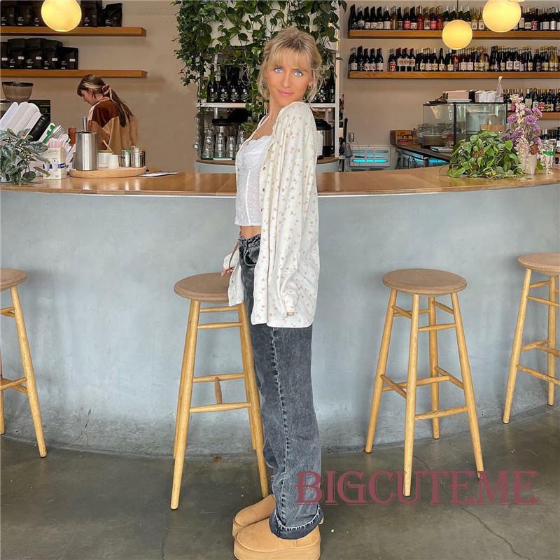 Áo Cardigan Dệt Kim Y2K Tay Dài Có Nút In Hoa Dễ Thương Cho Nữ