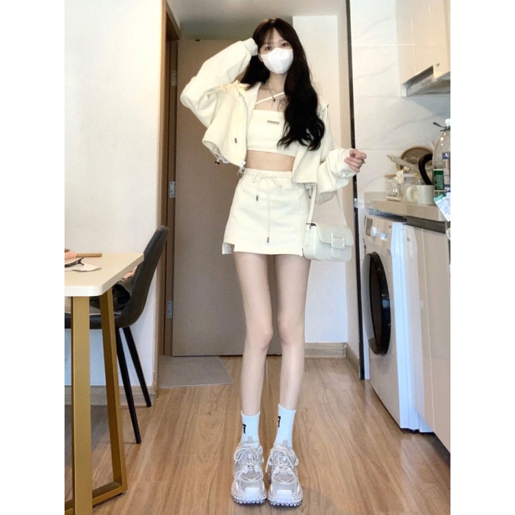 Set Áo Hoodie Và Chân Váy Ngắn Hai Dây Phong Cách Hàn Quốc Thời Trang Xuân Hè 2023 Mới