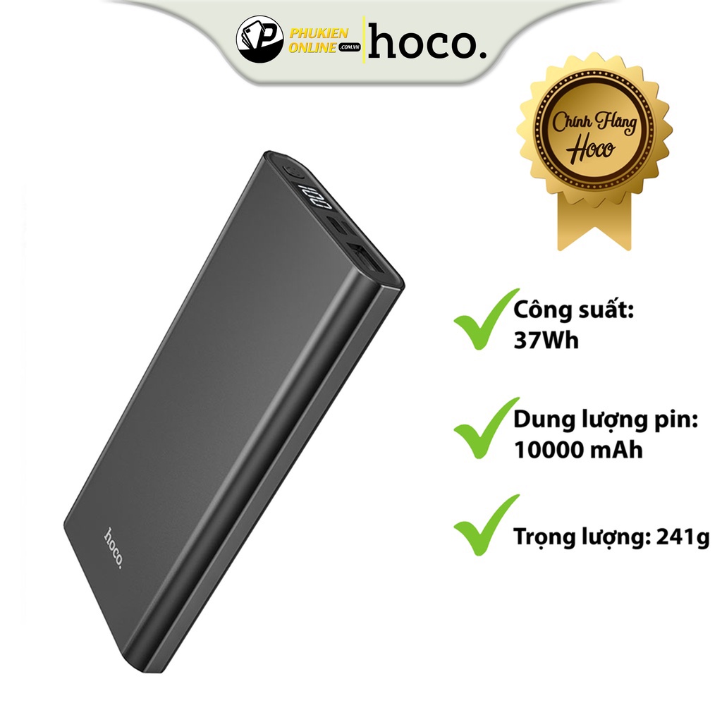 Pin Sạc Dự Phòng Hoco J68 10000mAh, Màn Hình LCD Báo Pin, Vỏ Nhôm Sang Trọng, Pin Dự Phòng Kiểu Dáng Nhỏ Gọn Thanh Lịch