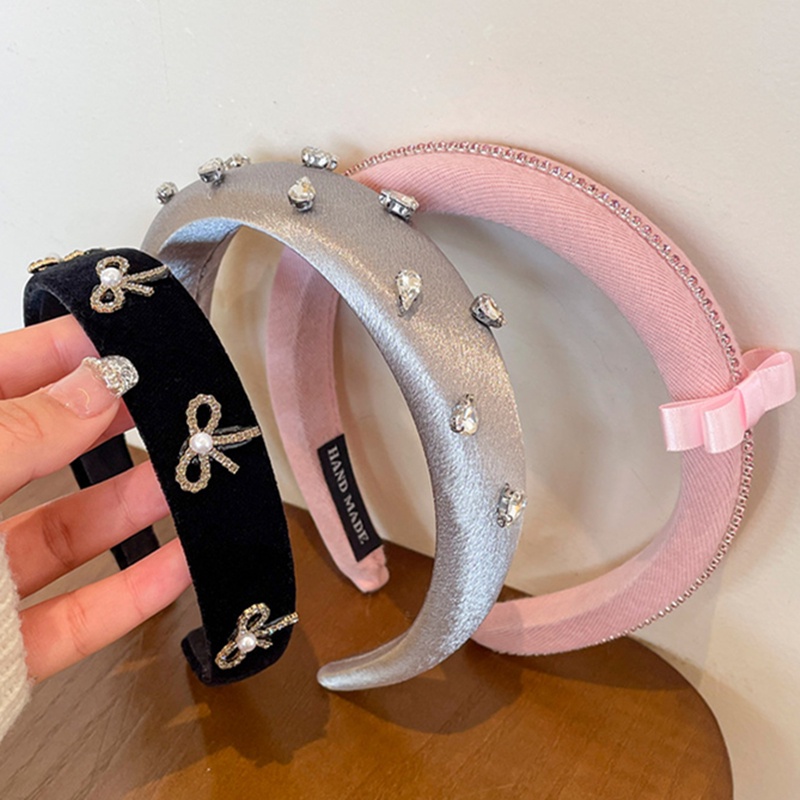 Băng Đô Cài Tóc Đính Đá Hình Nơ Phong Cách retro Pháp Cho Nữ