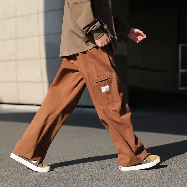 Quần Dài Cotton Ống Rộng Màu Trơn Thời Trang Mùa Hè Phong Cách Hong Kong Mới Cho Nam