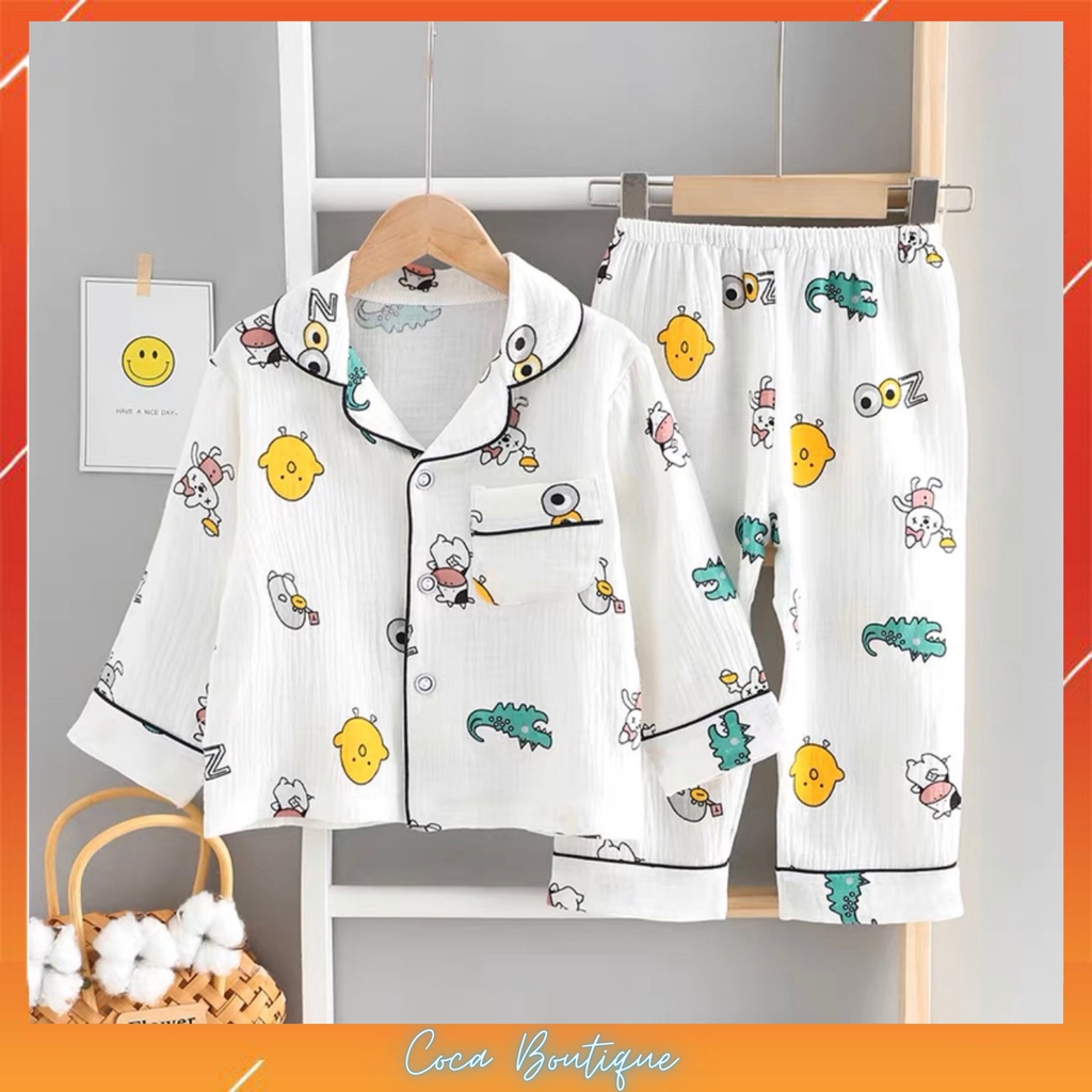 Đồ Ngủ Dài Tay Cho Bé, Bộ Pijama dài tay Bé Trai, Bộ Pijama Cho Bé Gái Chất Đũi In Hình Cực Yêu Cho Bé Từ 8kg - 39kg