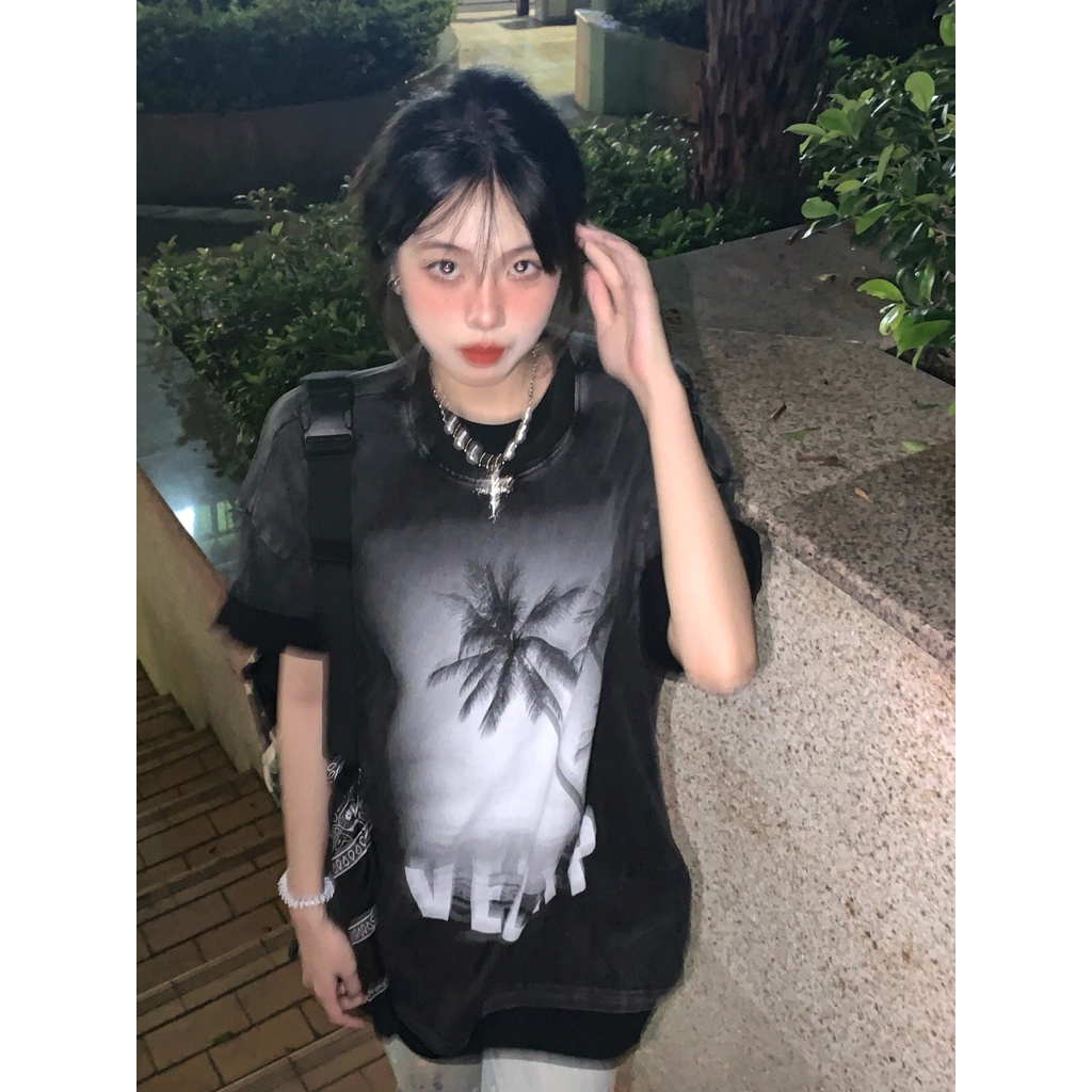 「 WELOVE1 」Áo Thun Tay Ngắn Cổ Tròn Dáng Rộng In Họa Tiết Cổ Điển Phong Cách Mỹ Thời Trang Cho Nữ