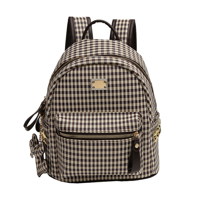 Ba Lô Da Kẻ Sọc Caro Đính Đinh Tán Thời Trang Cho Nữ