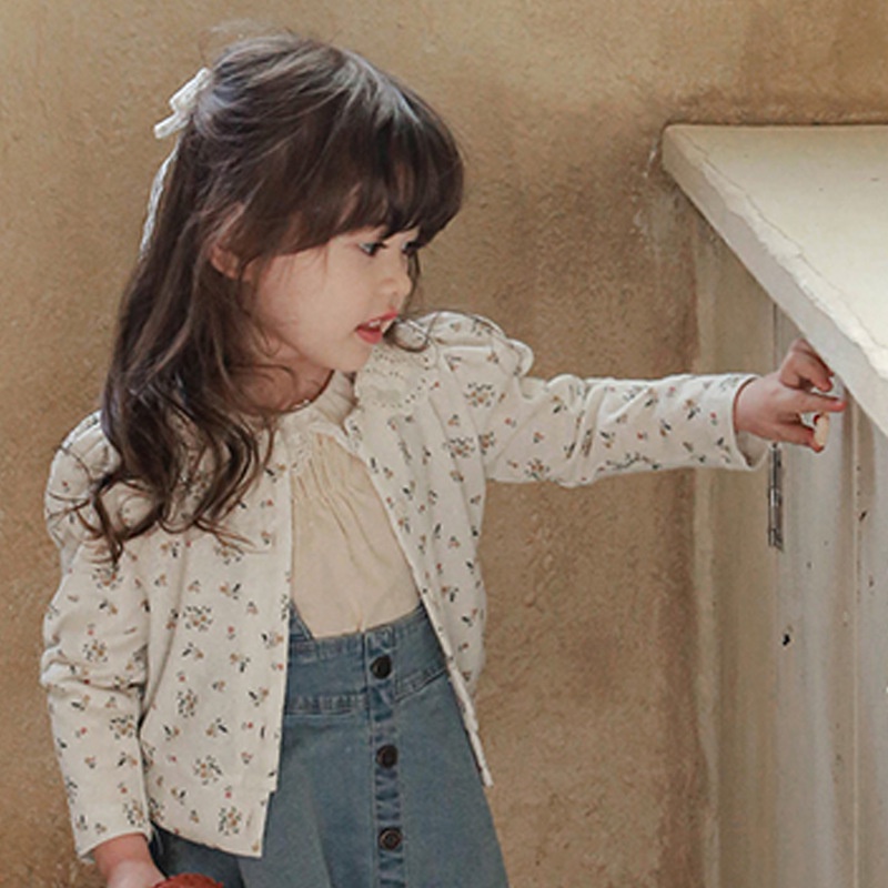 Áo Khoác Cardigan Cotton Dệt Kim Phối Ren Hoa Phong Cách Hàn Quốc Thời Trang Mùa Xuân 2023 Cho Bé Gái