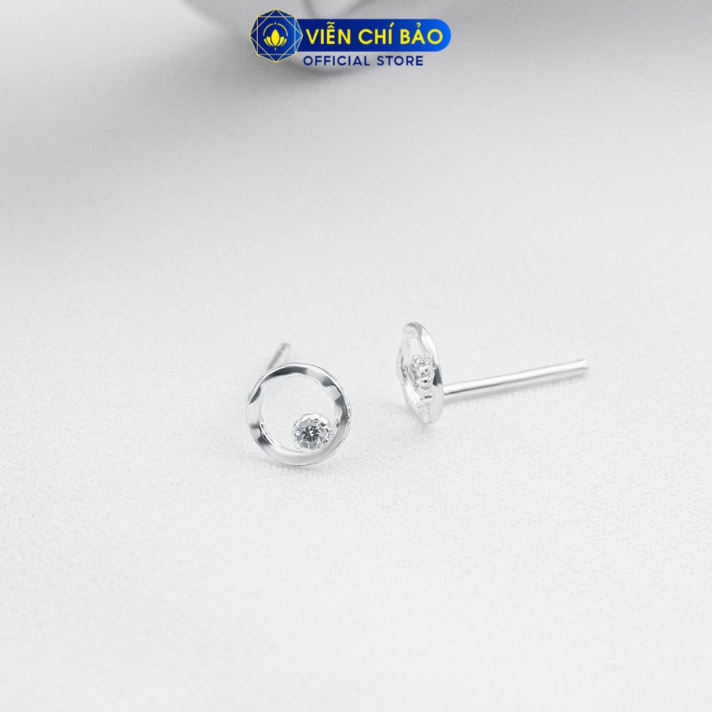 Bông tai nữ tròn đính đá nhỏ chất liệu bạc 925 thời trang phụ kiện trang sức Viễn Chí Bảo E0105