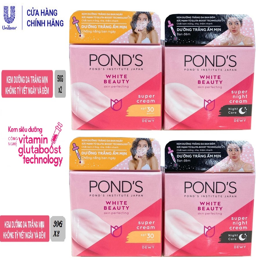 Kem Dưỡng Da Pond's Trắng Mịn Không Tỳ Vết Ban Đêm/Ngày (50g) & (30g)