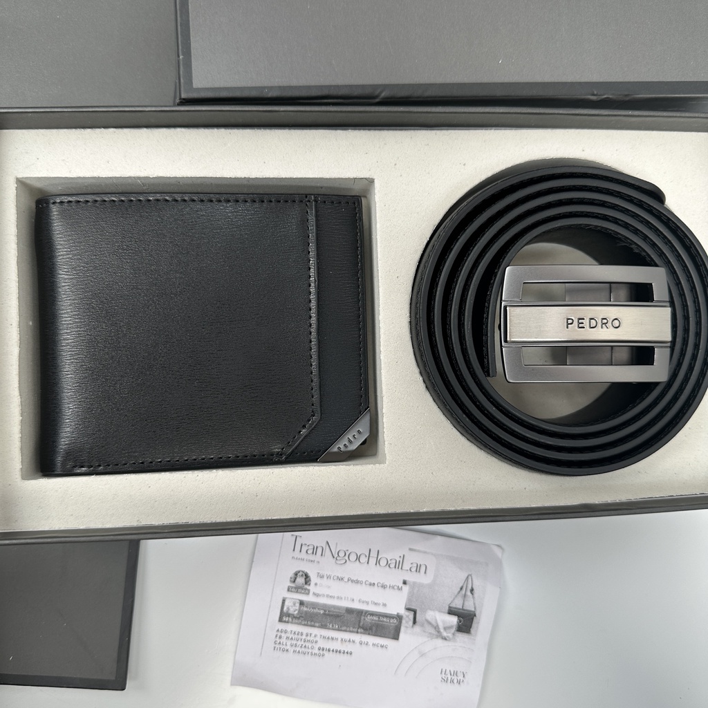 set ví và thắt lưng PEDR tuồn kho full box, túi giấy hãng