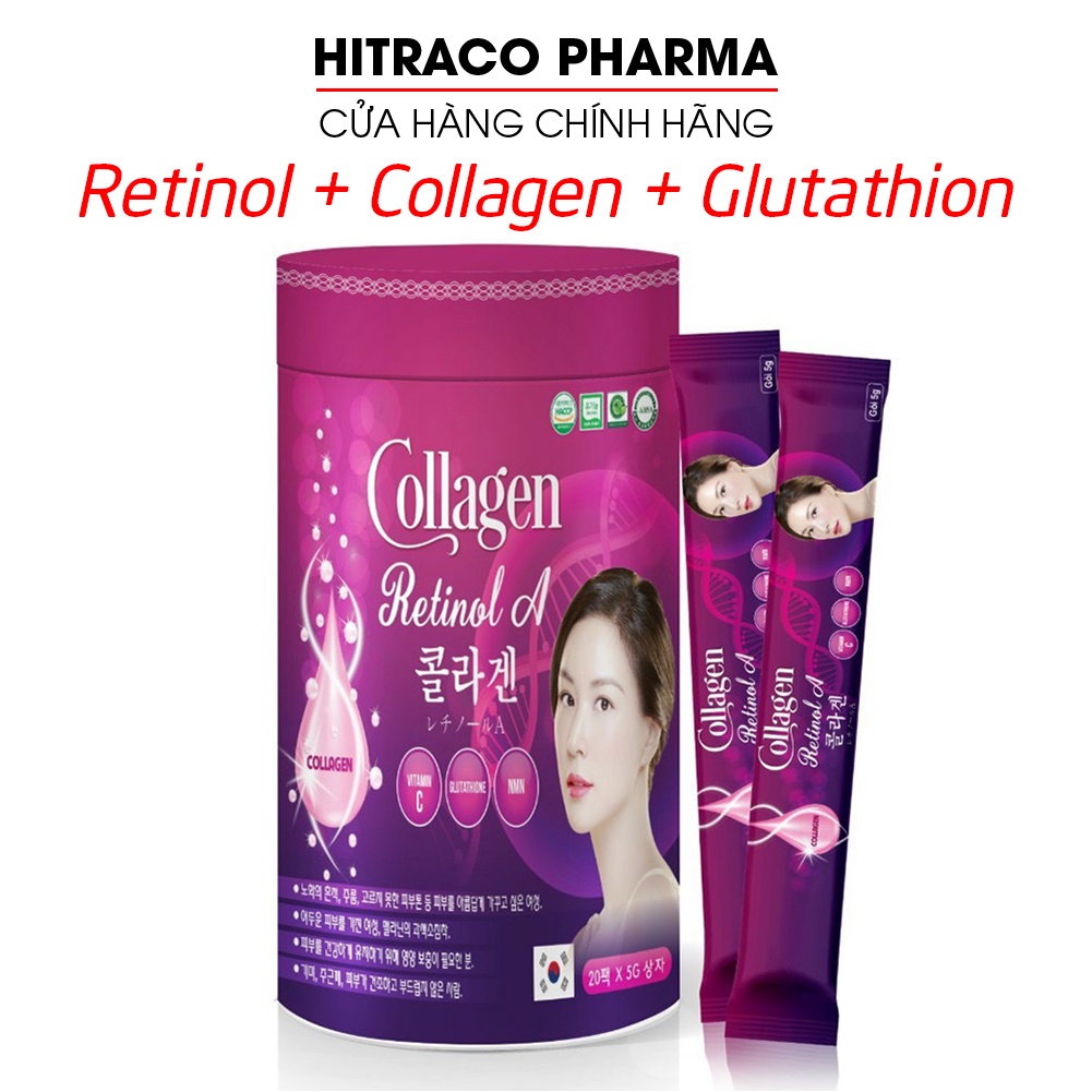 Gel collagen retinol A, glutathione, vitamin E C giúp đẹp trắng da, chống lão hóa - Hộp 20 gói (Collagen retinol A (tím)