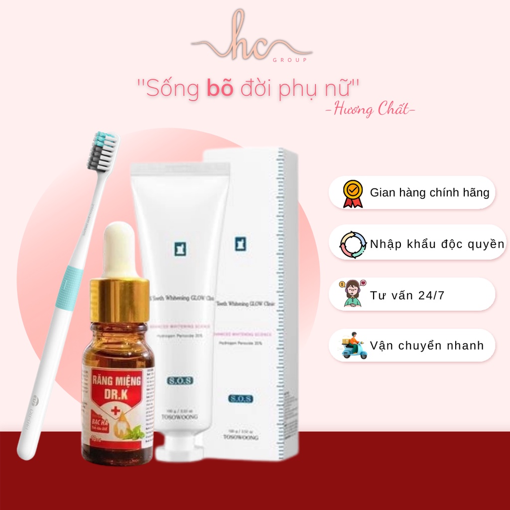 COMBO SIÊU PHẨM Chăm Sóc Răng Miệng- Kem làm trắng răng SOS Teeth+ Tinh Dầu Răng Miệng DR.K+ Bàn chải Dr.B