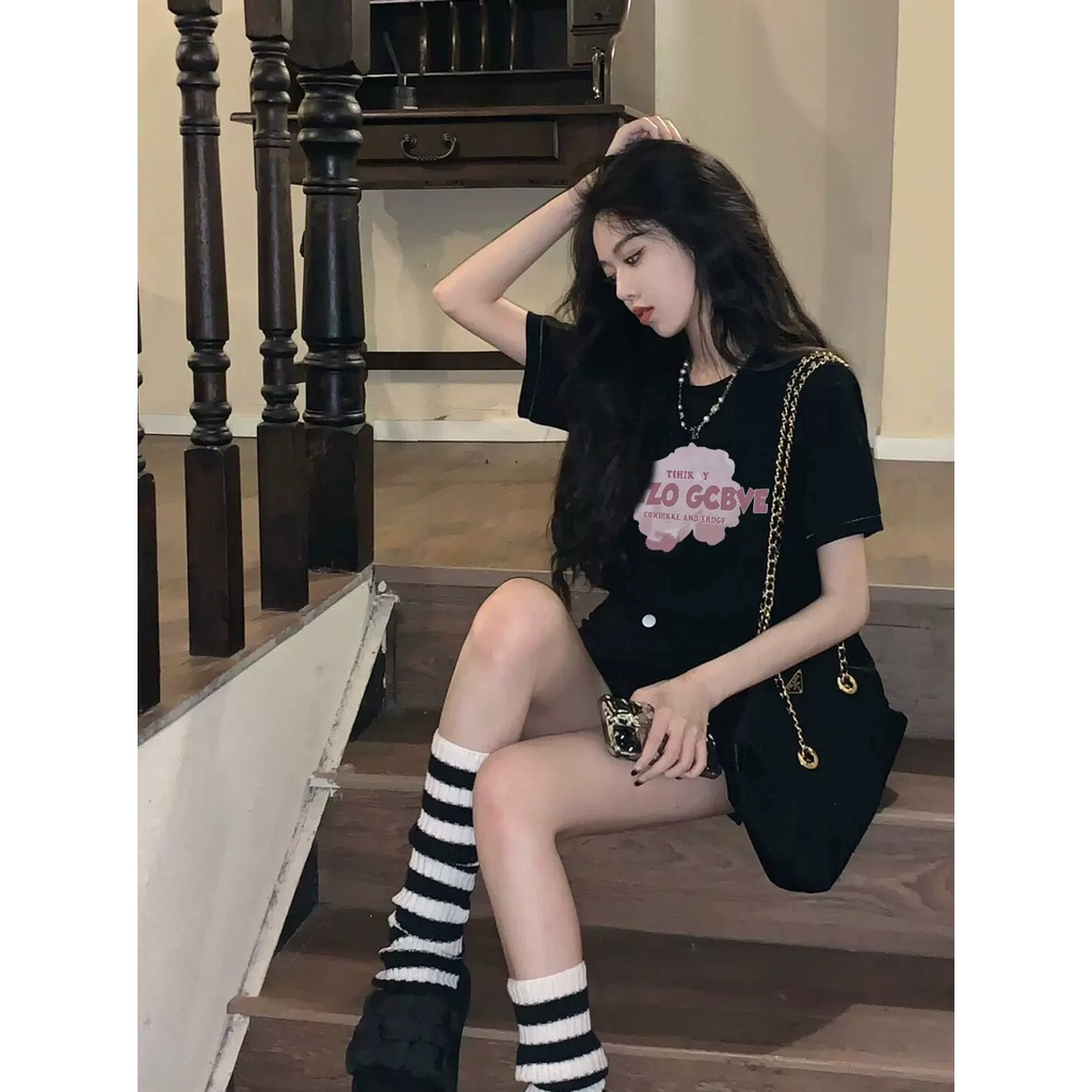 Áo Thun Tay Ngắn Hở Vai Màu Đen Phong Cách Mỹ Cổ Điển Thời Trang Mùa Hè Cho Nữ