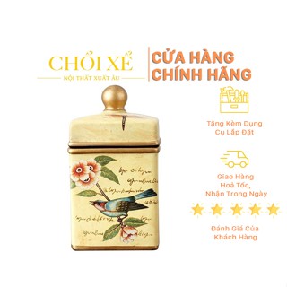 Hũ Sứ Trang Trí Màu Vàng Hoạ Tiết Chim Khuyên - Chổi Xể