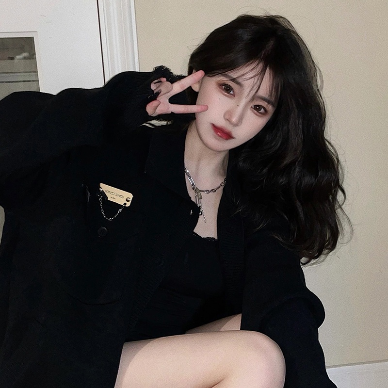 IELGYÁo Thun Nữ Màu Đen Dáng Rộng Phong Cách Nhật Bản