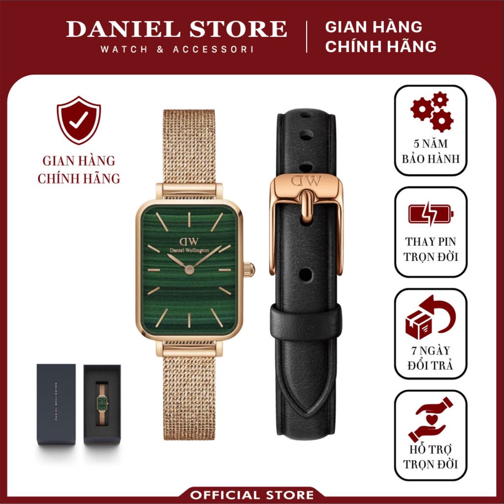 Combo Đồng Hồ Nữ Daniel Welington Quadro Pressed Melrose Green & Dây Da Sheffield DW Chính Hãng - Daniel Store