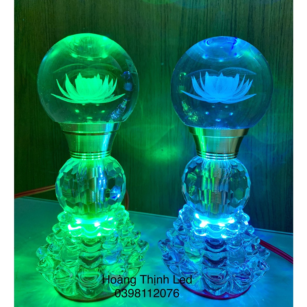 [TẶNG ĐÈN LED 10M Bộ 2 đèn thờ pha lê quả cầu đổi màu- cao 18CM, có công tắc tùy chỉnh nhiều chế độ sáng, 1 đổi 1 nếu bể