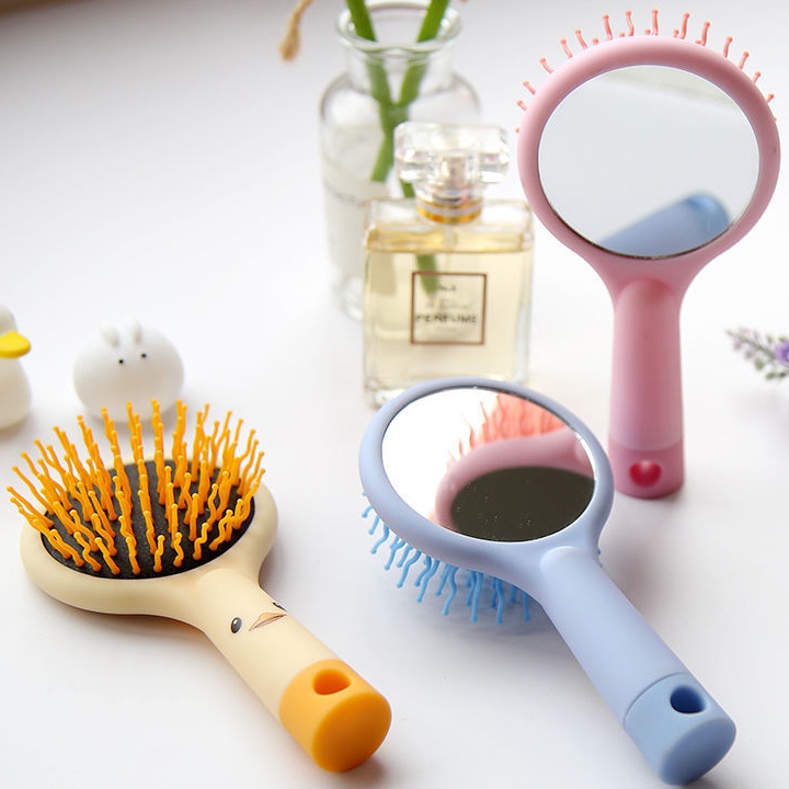 1 Lược Chải Tóc Túi Khí Mát Xa Chống Tĩnh Điện Tích Hợp Gương Cầm Tay Thiết Kế Hoạt Hình Dễ Thương Cho Nữ