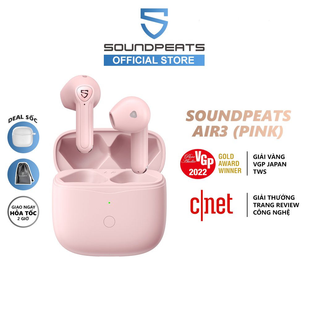 Tai nghe True Wireless SoundPEATS Air3 Dual Mic CVC8.0 Bluetooth 5.2 (Hồng)